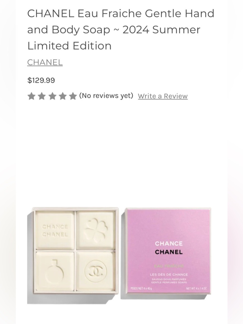 FlashSALE🚩CHANEL Chance Eau Fraîche Perfumed Soap Set in Pink and Cream NEW 4pcs